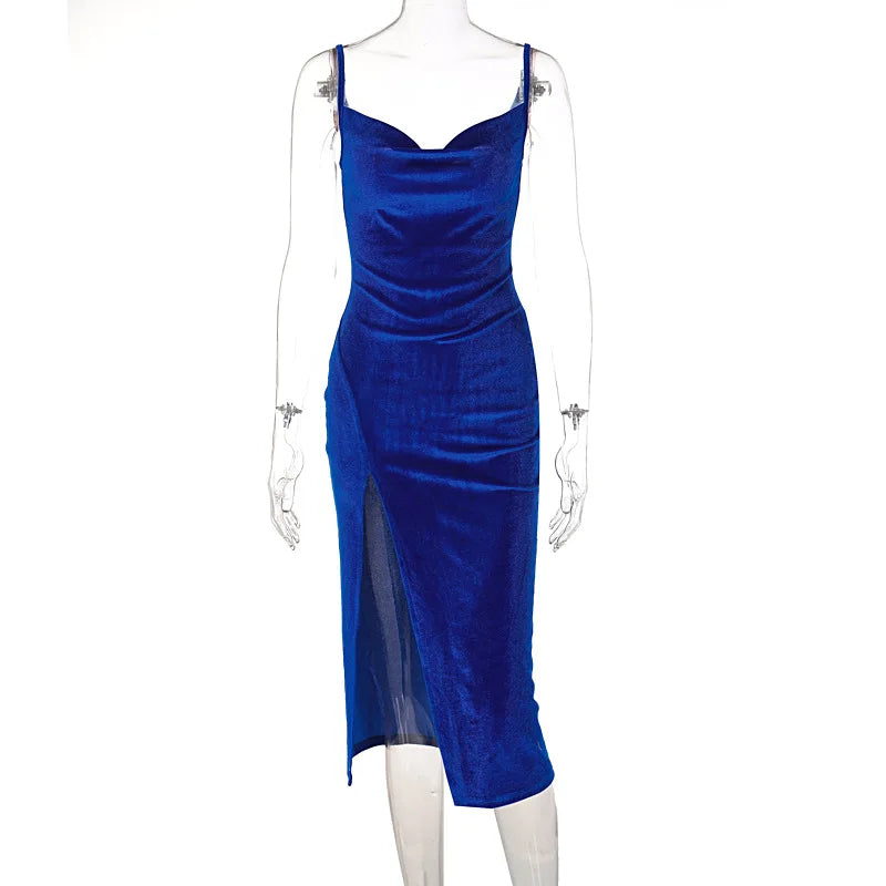 2024 Elegant Evening Gown For Women Summer Velvet Midi Bodycon Dress Women Sleeveless Off Shoulder Backless Party Club Dresses